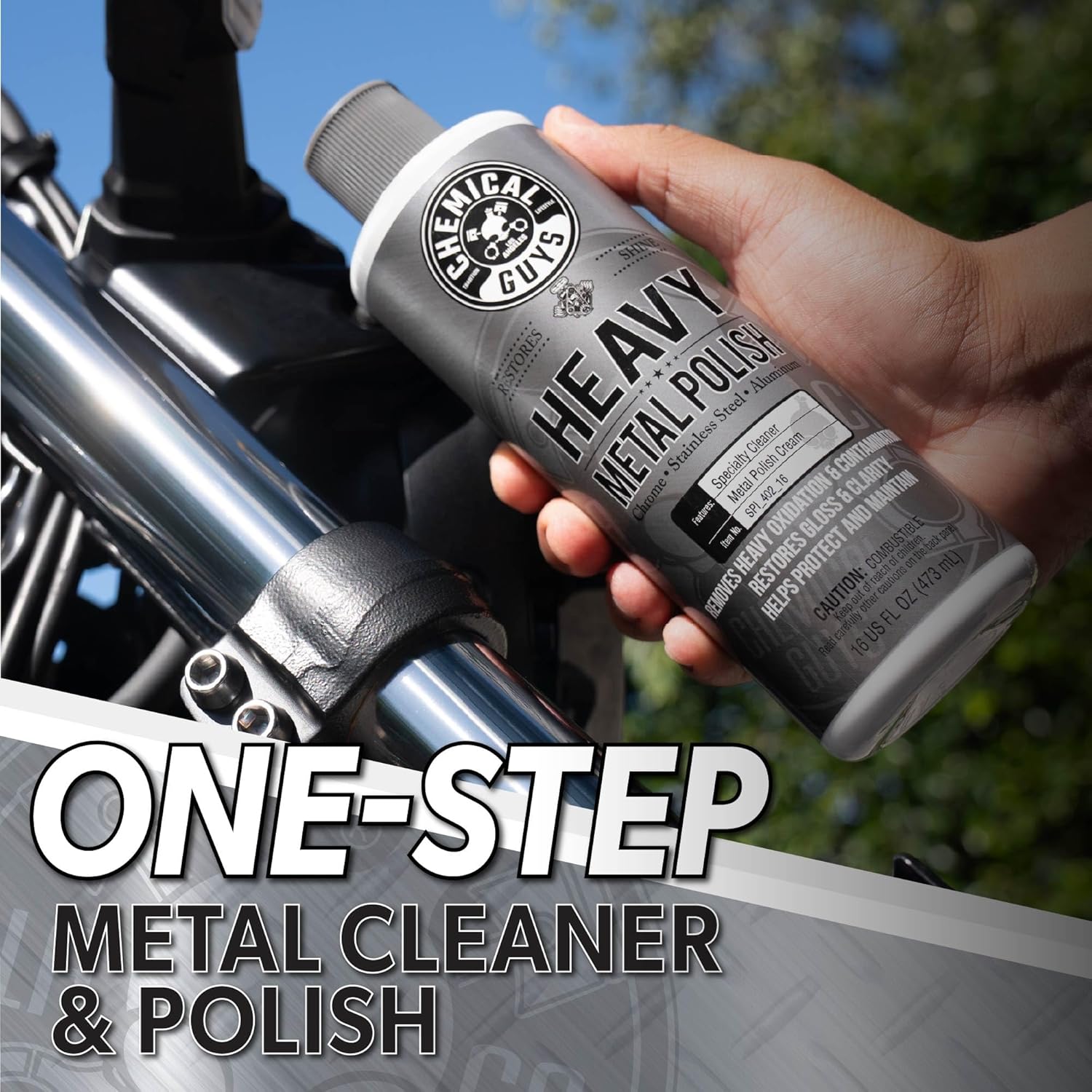 Chemical Guys Heavy Metal Polish Restorer and Protectant - Cleans, Restores & Protects, Aluminum, Stainless Steel, Chrome Polish & More, Safe for Cars, Trucks, Motorcycles, RVs, and Boats - 16 oz