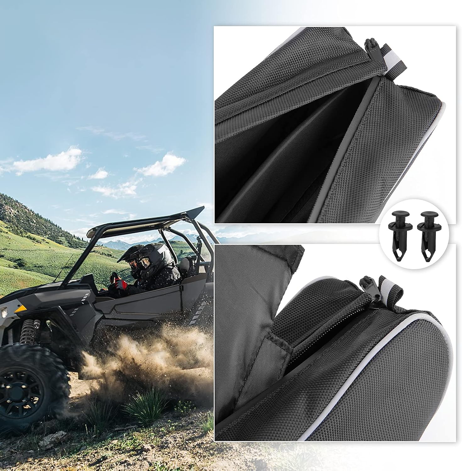 KEMIMOTO 2023-2014 XP 1000 Rear Bed Storage Bags 1680D Water-Resistant | Compatible with Polaris RZR XP 1000, XP 4 1000, RZR Turbo 2023-2014 2pcs Reflective Zippers Door Bag