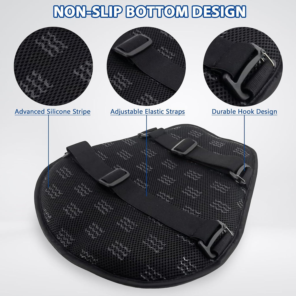 AEROiVi Airflow Pro Motorcycle Seat Pad – Ultra-Breathable 3D Mesh & Quick-Dry Fabric | 1.18" Thick Ergonomic Support | Anti-Slip Silicone Dots | Machine Washable for Easy Cleaning