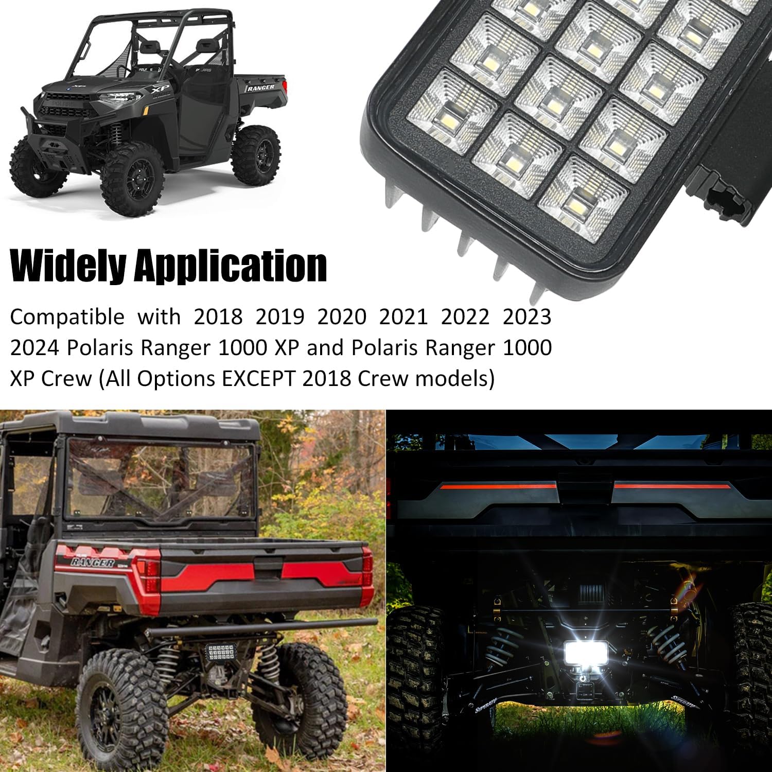 SUNPIE Reverse Lights for Polaris Ranger 1000 2018-2026, Bright LED Backup Lights Kit 36W Waterproof LED Kit for Ranger 1000 Crew, Back Up Light Assemblies Plug and Play