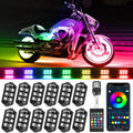 Motorcycle LED Underglow Kit, ICICAR 12 Pcs APP Control RGB Chasing Mode 16 Million Color Dual Remote Music Mode IP68 Waterproof Led Lights, Motorcycle Lights with Power Switch