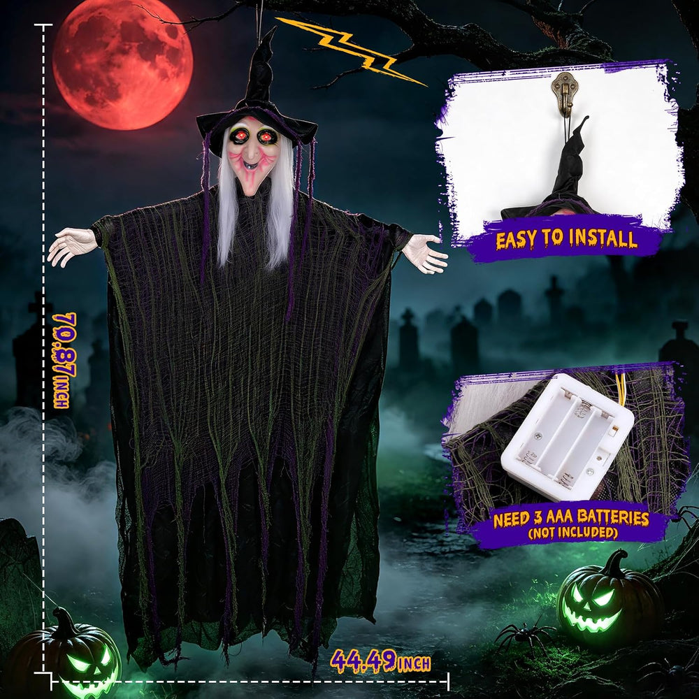 6ft 70'' Large Hanging Witch Scary Halloween Decorations Outdoor Indoor