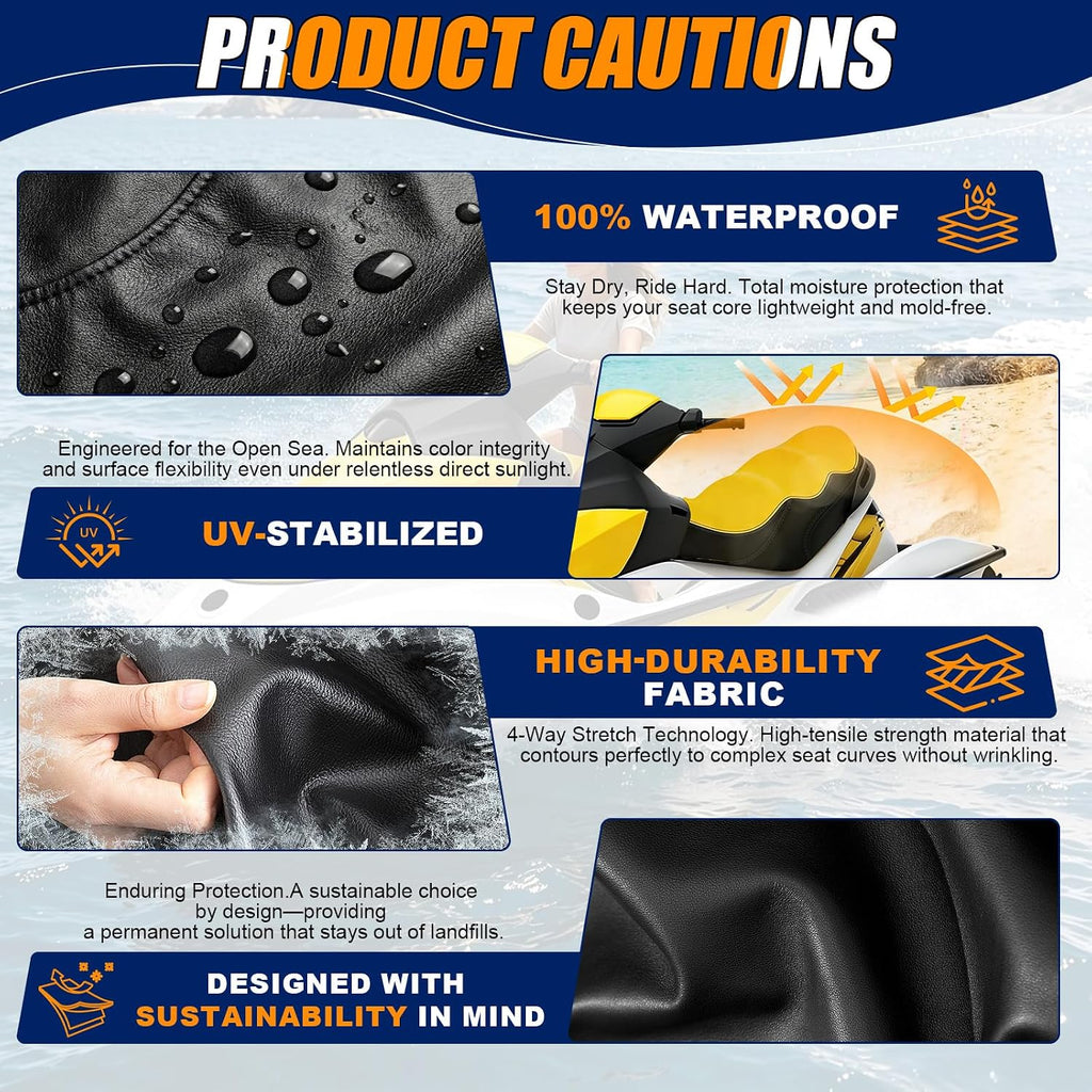 Seat Cover Replacement for 06-08 SeaDoo GTI STD/RENTAI/SE 130/155 | 3-Layer Custom Fit Faux Leather: Waterproof, Filter Inner, Tough Base. Staple Install (Basic Setup Accessories Kit Included)