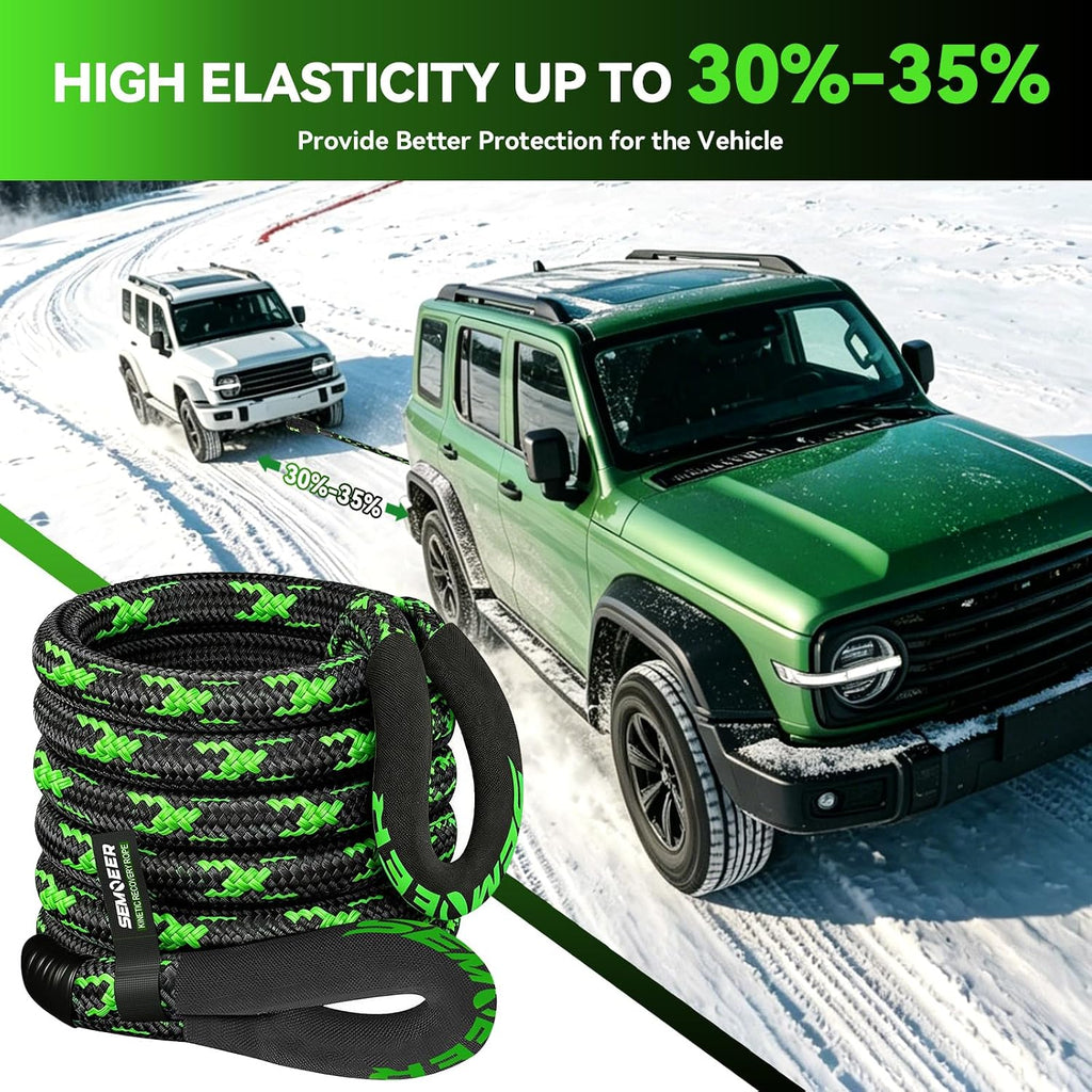 Kinetic Recovery Rope, 1" x 30ft 48500LBS, Kinetic Rope Recovery Kit with 2 Soft Shackles, Heavy Duty Offroad Snatch Strap, 35% High Elasticity Tow Ropes for Trucks SUV UTV (Blue, 10FT)