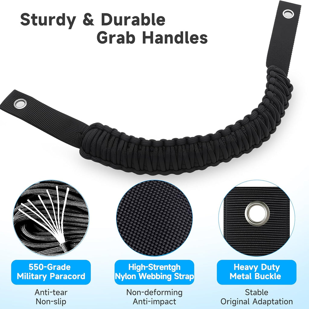 Amooca 4-Pack Paracord Grab Handles for Ford Bronco 2021-2025 (2-Door/4-Door) Interior Roll Bar Assist Handles (Exclude Bronco Sport) Black