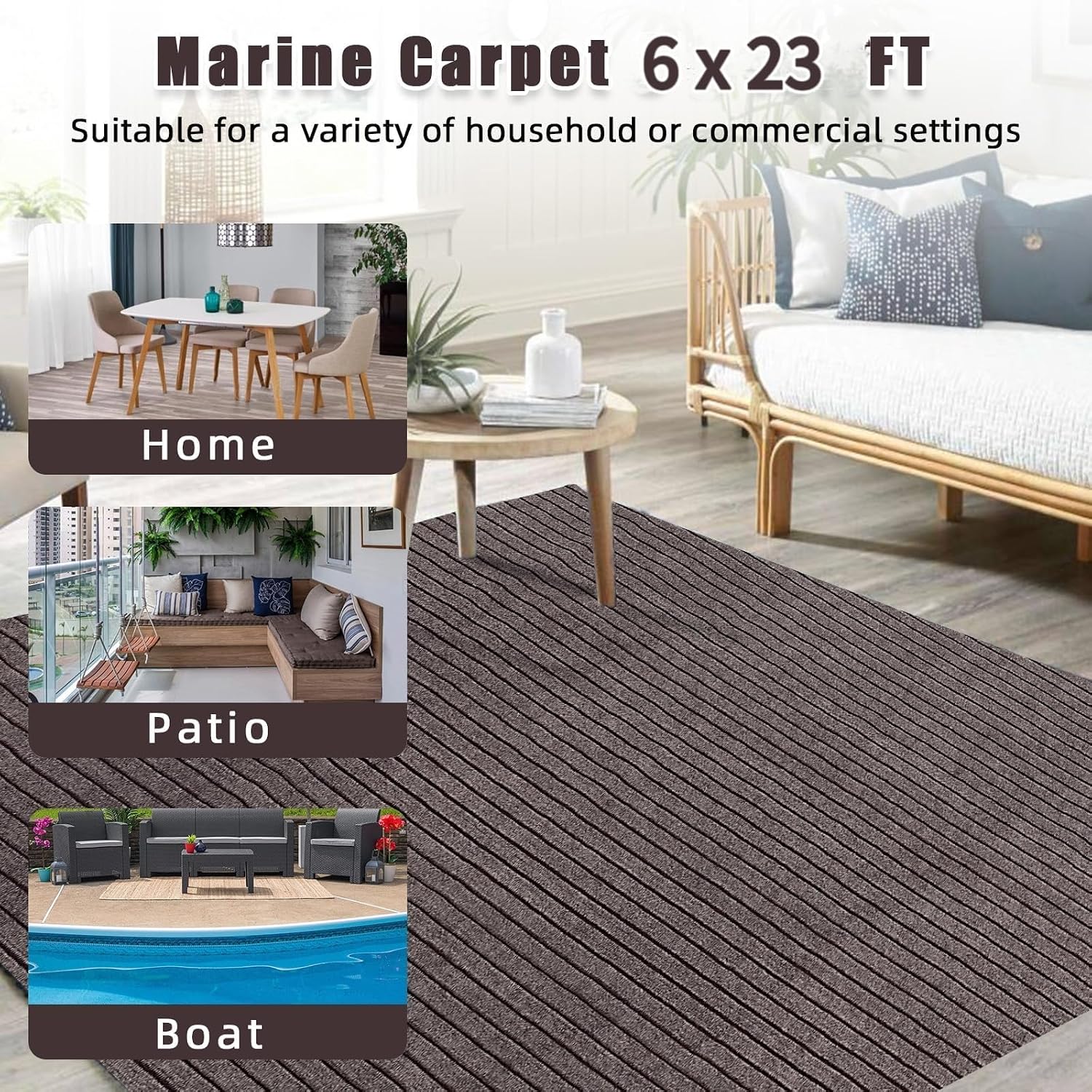 Marine Carpet Rolls,6 X 23 FT Indoor Outdoor Carpeting, 0.18" Thick Boat Carpet with Water-Proof TPE Backing，Non-Slide，Not Easily Scratched, Marine Rug Roll for Deck, Patio, Porch & Marine Use