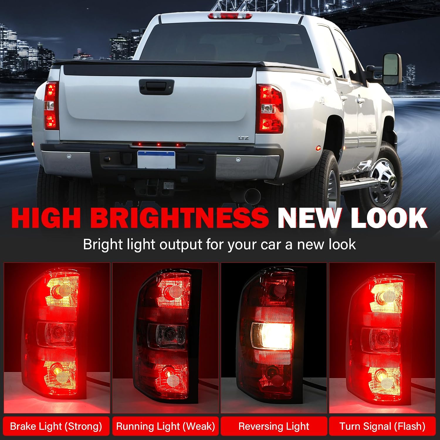 Tail Lights Assembly for Chevy Silverado 1500 2500 3500 2500HD 3500HD 2007 2008 2009 2010 2011 2012 2013 2014 Rear Brake Turn Signal Left Driver Right Passenger Taillights, 2 Packs