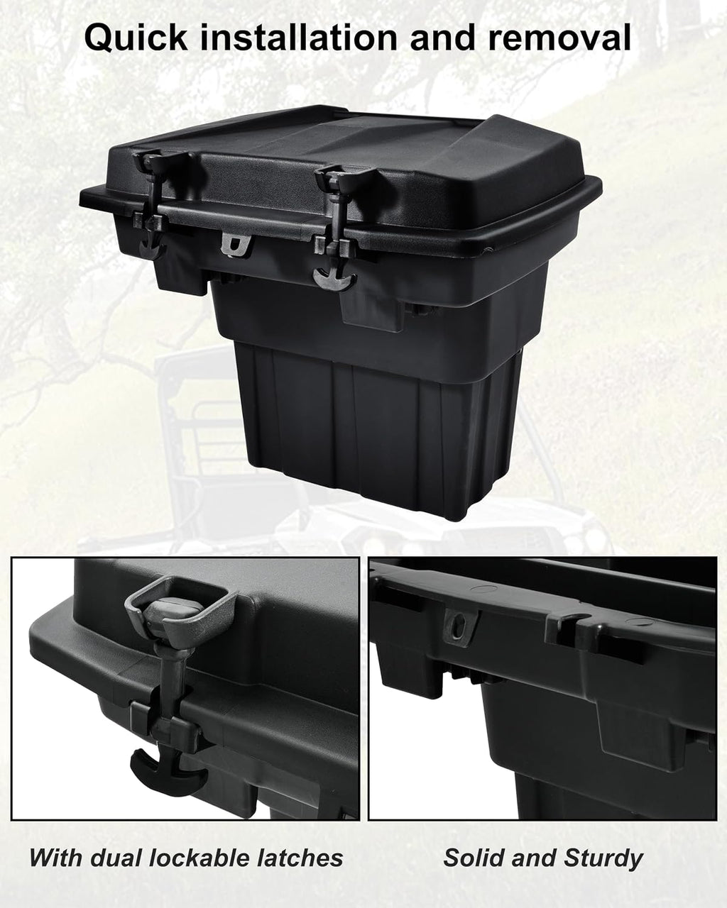 SAUTVS Rear Cargo Storage Box for Kawasaki Mule Pro MX 2019-2027 | 20L PP Bed Trunk Storage Bin, IP67 Waterproof, Removable Design