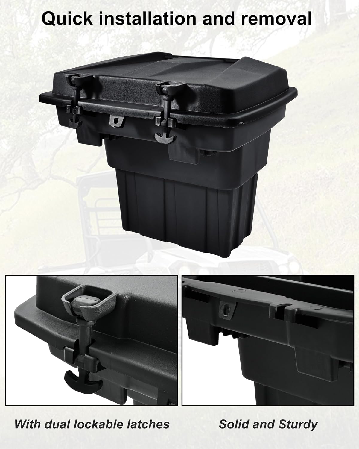 SAUTVS Rear Cargo Storage Box for Kawasaki Mule Pro MX 2019-2027 | 20L PP Bed Trunk Storage Bin, IP67 Waterproof, Removable Design