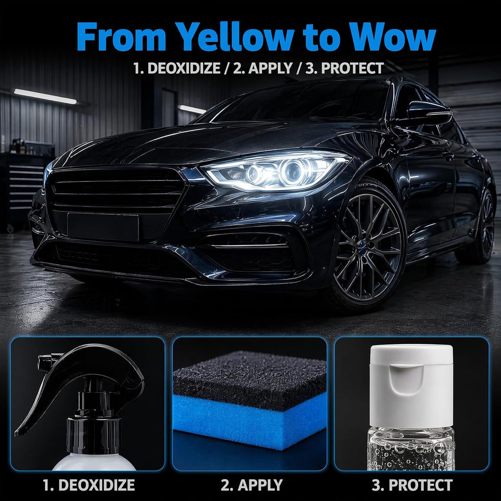FKMEE Automotive Headlight Restoration Kit, Headlight Cleaner & Restoration Polish for Oxidized and Yellowed Headlights, Enhanced Crystallization Coating for Maximum Gloss, Shine & Clarity (1)