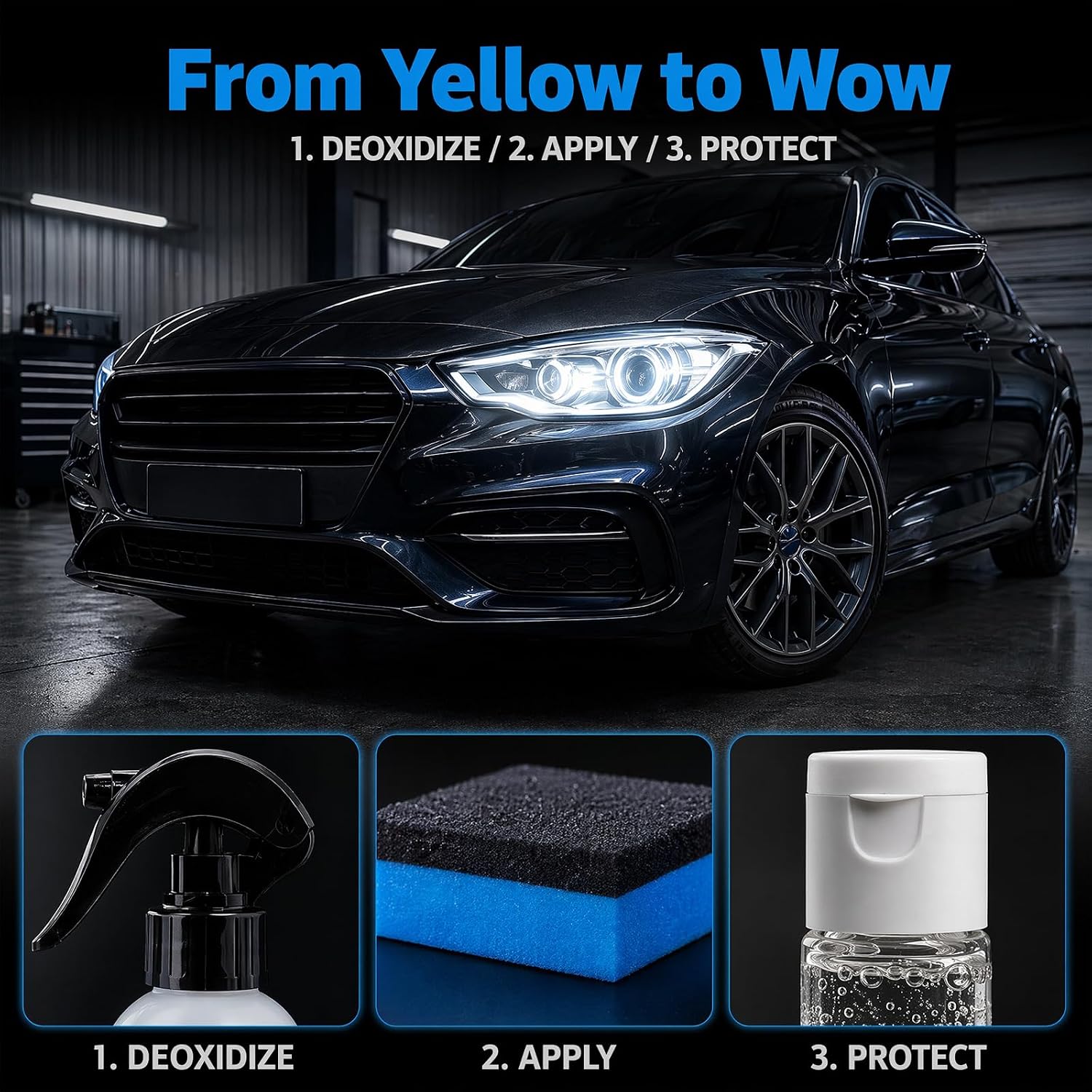 FKMEE Automotive Headlight Restoration Kit, Headlight Cleaner & Restoration Polish for Oxidized and Yellowed Headlights, Enhanced Crystallization Coating for Maximum Gloss, Shine & Clarity (1)