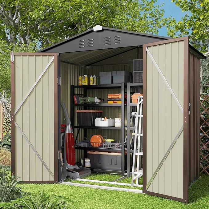 Gizoon Outdoor Storage Shed 6 x 4 FT, Galvanized Metal Garden Shed - Image 2