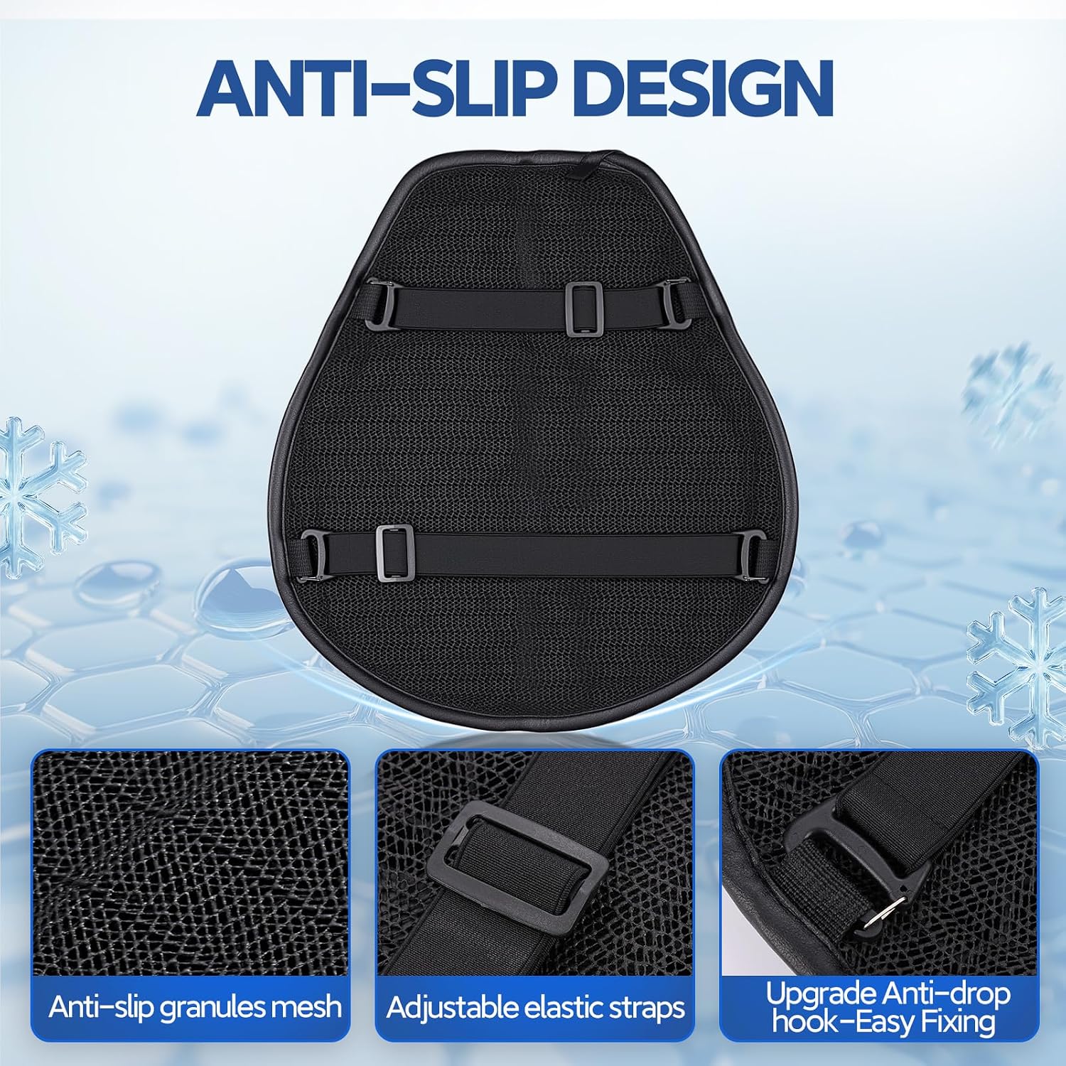 Motorcycle Gel Seat Cushion Large 3DHoneycomb Structure Shock Absorption Foldable & Breathable Motorcycle Gel Seat Pad for Long Rides