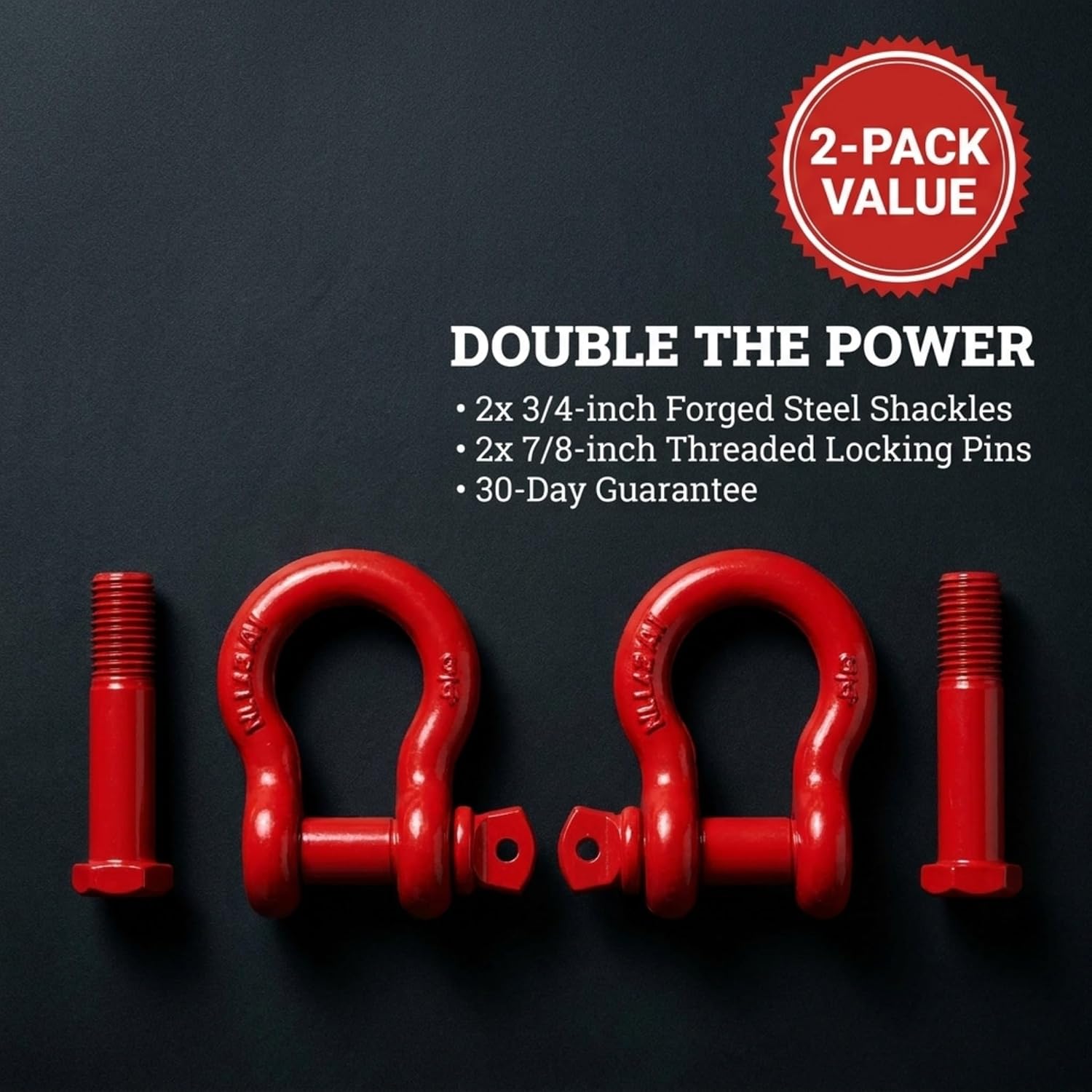 2 Pack- D Ring Shackles 3/4 INCH – Red – Heavy Duty Forged Steel with 4.75 Ton Capacity – Ideal for Jeeps, ATV’s, Trucks to use with Recovery,Towing, Snatch Straps,Snatch Block,Tree Savers