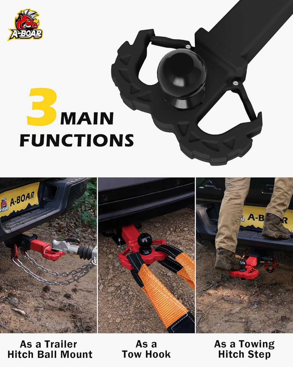 Hitch Step for 2" Receivers,Trailer Hitch with 2-Inch Ball Hitch and Trailer Hitch Pin, Drop Forged Steel Truck Hitch Step, 14 Ton (30000 Lbs) Maximum Break Strength Tow Hitch Receiver, Black