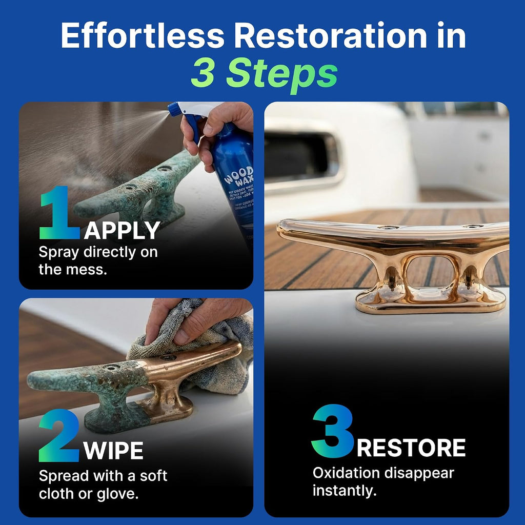 Woody Wax Boat Spray, Non-Skid Deck Wax & Professional Metal Restorer, All-In-One Marine Protection for Decks, Hulls & Towers, No-Buff Formula Against Corrosion, Saltwater & UV Damage, 16 Oz