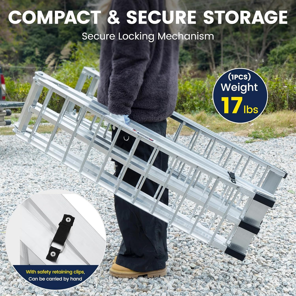 7.5FT Aluminum Loading Ramps, 1800 lbs Max Capacity, Folding Ramps for Pickup Truck & Trailer with Load Straps, for Loading Motorcycles, ATVs, Lawn Mowers, and Small Vehicles, 90" L x 12" W (2-Pack)