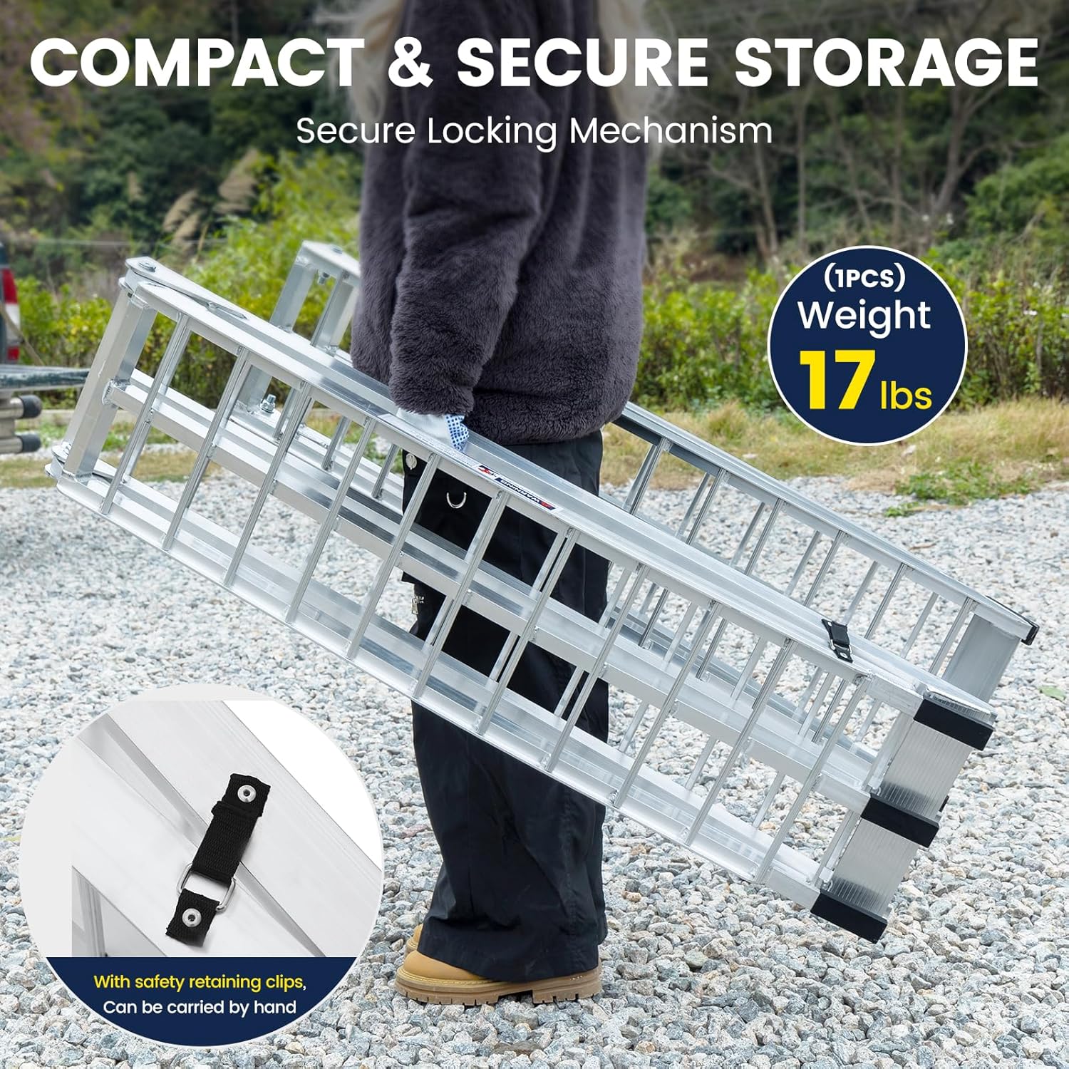 7.5FT Aluminum Loading Ramps, 1800 lbs Max Capacity, Folding Ramps for Pickup Truck & Trailer with Load Straps, for Loading Motorcycles, ATVs, Lawn Mowers, and Small Vehicles, 90" L x 12" W (2-Pack)