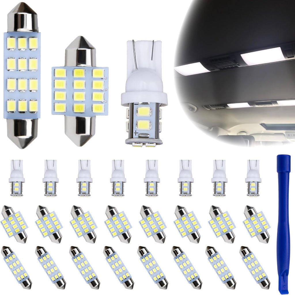 ecocstm 24 PCS Interior Led Dome Lights for Cars, 194 T10 DE3175 578 31mm 42mm Luces Led Para Carro, Car Accesorios Map Door Side Marker Cornering Trunk Light (White)