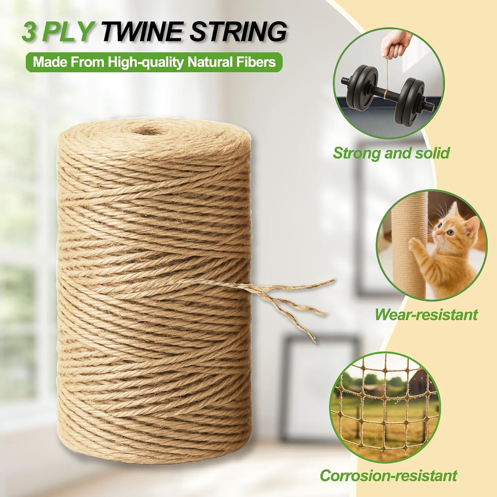 5 Pack Natural Twine String Suit: Jute Twine for Crafts Gardening Gift Wrapping Home Decor Knitting - 2mm 1200 Feet Jute Rope Twisted from 3 Ply - Suitable for Handicraft and Gardening Enthusiasts