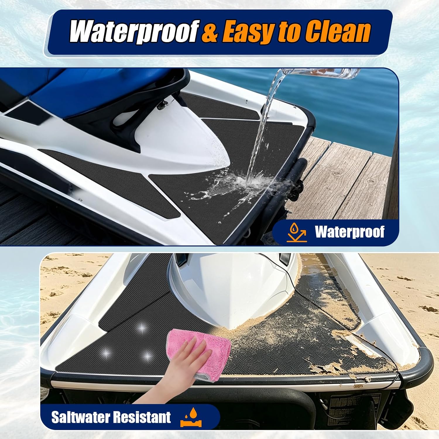Traction Mats Fit for 2002-2009 SeaDoo GTX/RXT/Wake 4Tec/DI/LTD/SC | Ski-Jet Deck Board Non-slip Carpet Flooring Kit, Custom Fit Motorboat Swim Platform Foam