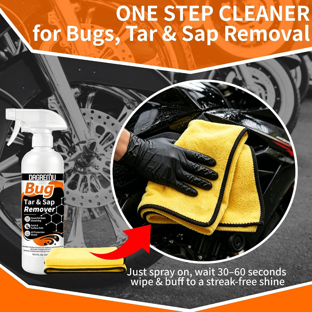 Bug, Sap & Tar Remover for Cars - Powerful Stain Dissolving Spray, UV Protection, Car Bug Remover,Tree Sap Remover,Bug Cleaner for Exterior Paint Glass Chrome,with Microfiber Towel 2 Pack-16.9 Fl Oz