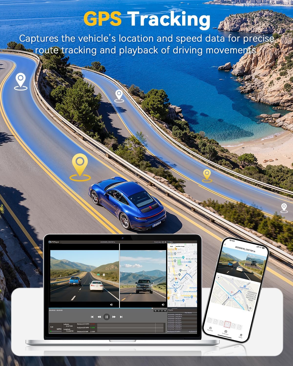 4k+4k dash cam, free 128gb card, 5.8ghz wifi6, view 9