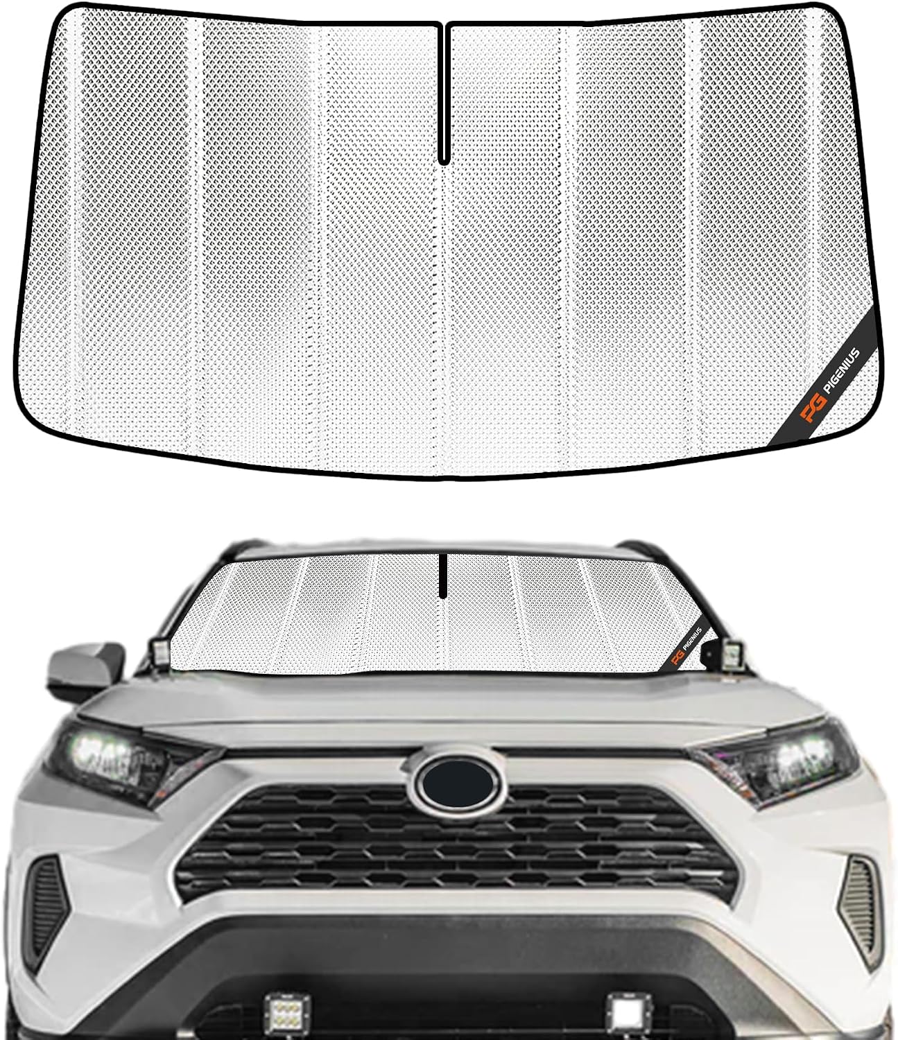 Pigenius Windshield Sun Shade for Toyota RAV4 2019-2025; RAV4 Prime 2021-2024. Full Coverage Rearview Mirror Shade for Ultimate Protection