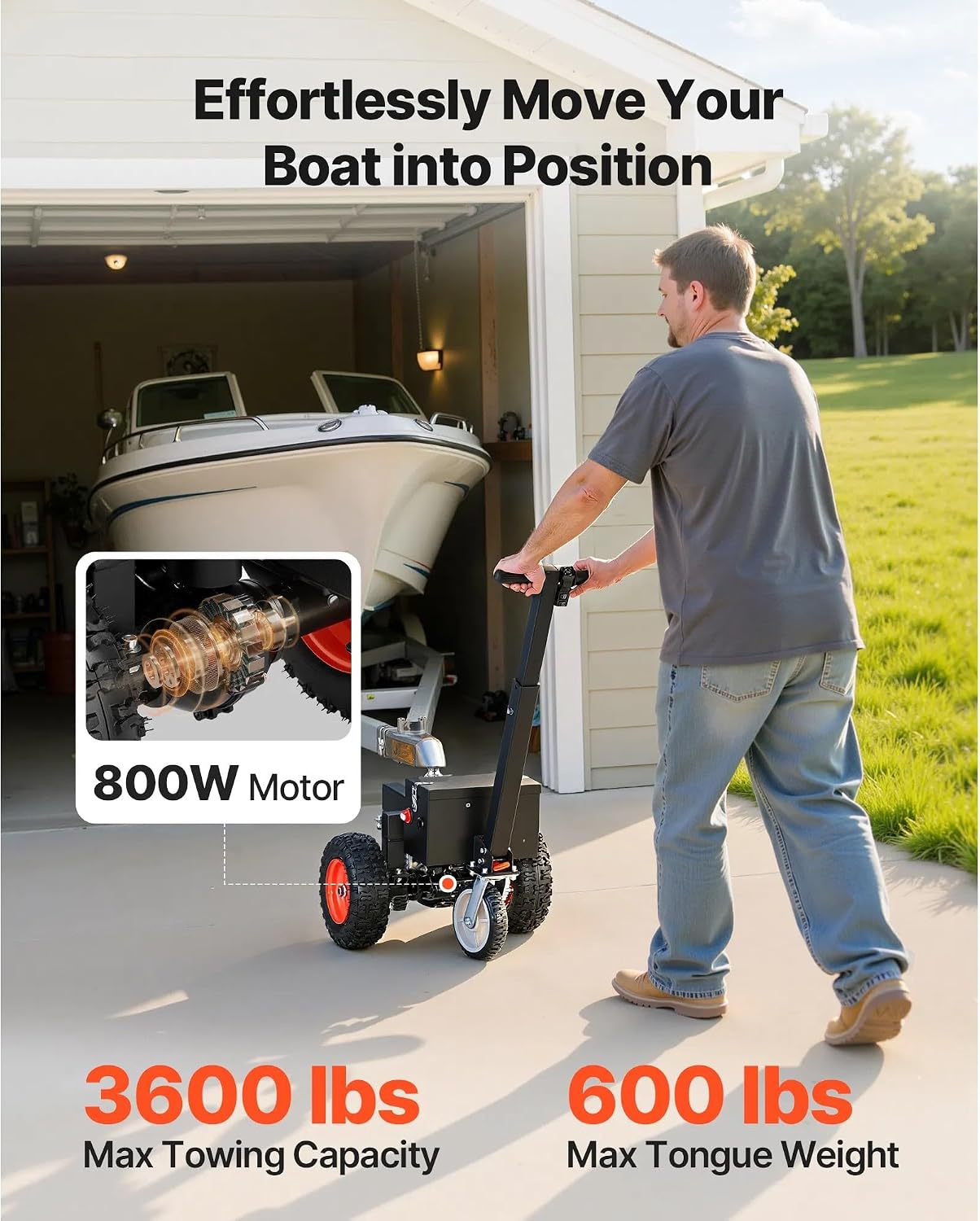 3600 Lbs Electric Trailer Dolly, DC 24V 800W Motorized Mover with 2 & 1-7/8 Inch Hitch Balls for RV, Cargo and Boat Trailers