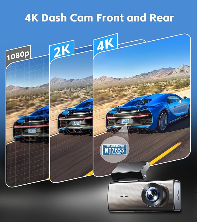 4K+2K Dash Cam Front and Rear, Dash Camera