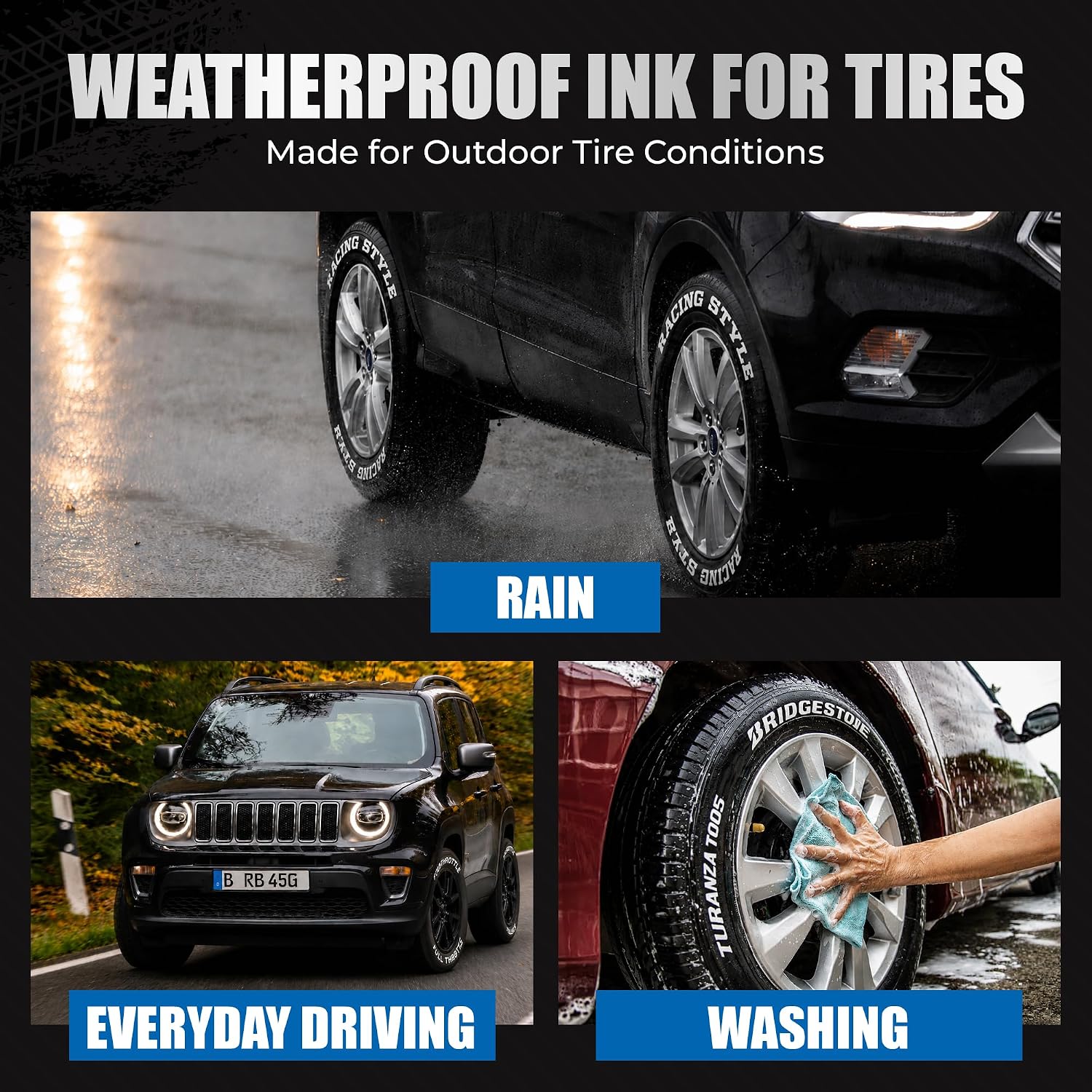 Pelto White Paint Tire Marker For Tire Lettering 4-Pack, Permanent Tire Pen | Permanent Tire Paint Pens with Weatherproof Ink Designed to Last on Car Tires and Many Other Materials