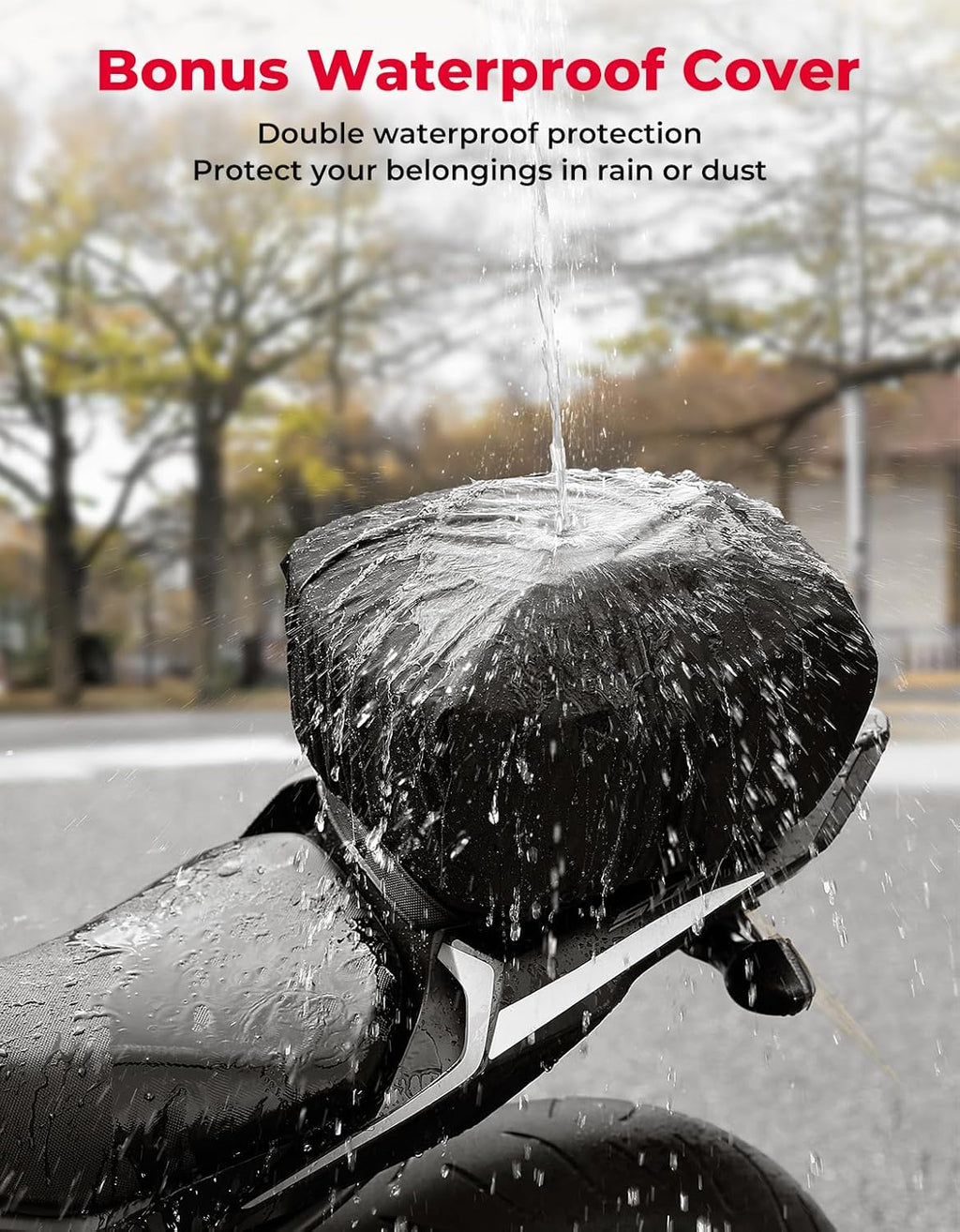 KEMIMOTO Motorcycle Tail Bag, Dual Use Motorcycle Rear Seat Bag with Waterproof Rain Cover, 22L-34L Expandable Motorbike Helmet Bag Luggage Storage Backpack with 6 straps