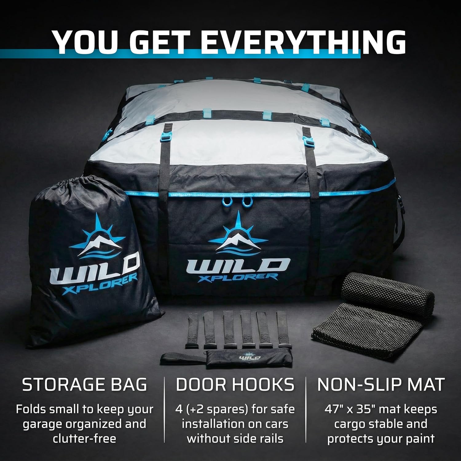 Rooftop Cargo Carrier - 23 Cubic Feet (XXL), Waterproof Soft Shell Car Roof Cargo Carrier, Heavy Duty Car Top Luggage Cargo Bag with Patented Door Hooks and Non-Slip Mat