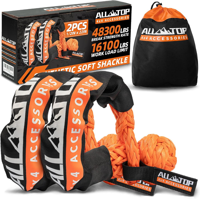 ALL-TOP Synthetic Soft Shackle Rope 1/2in x 22in UHMWPE Recovery Tow Shackles (2 PCS)