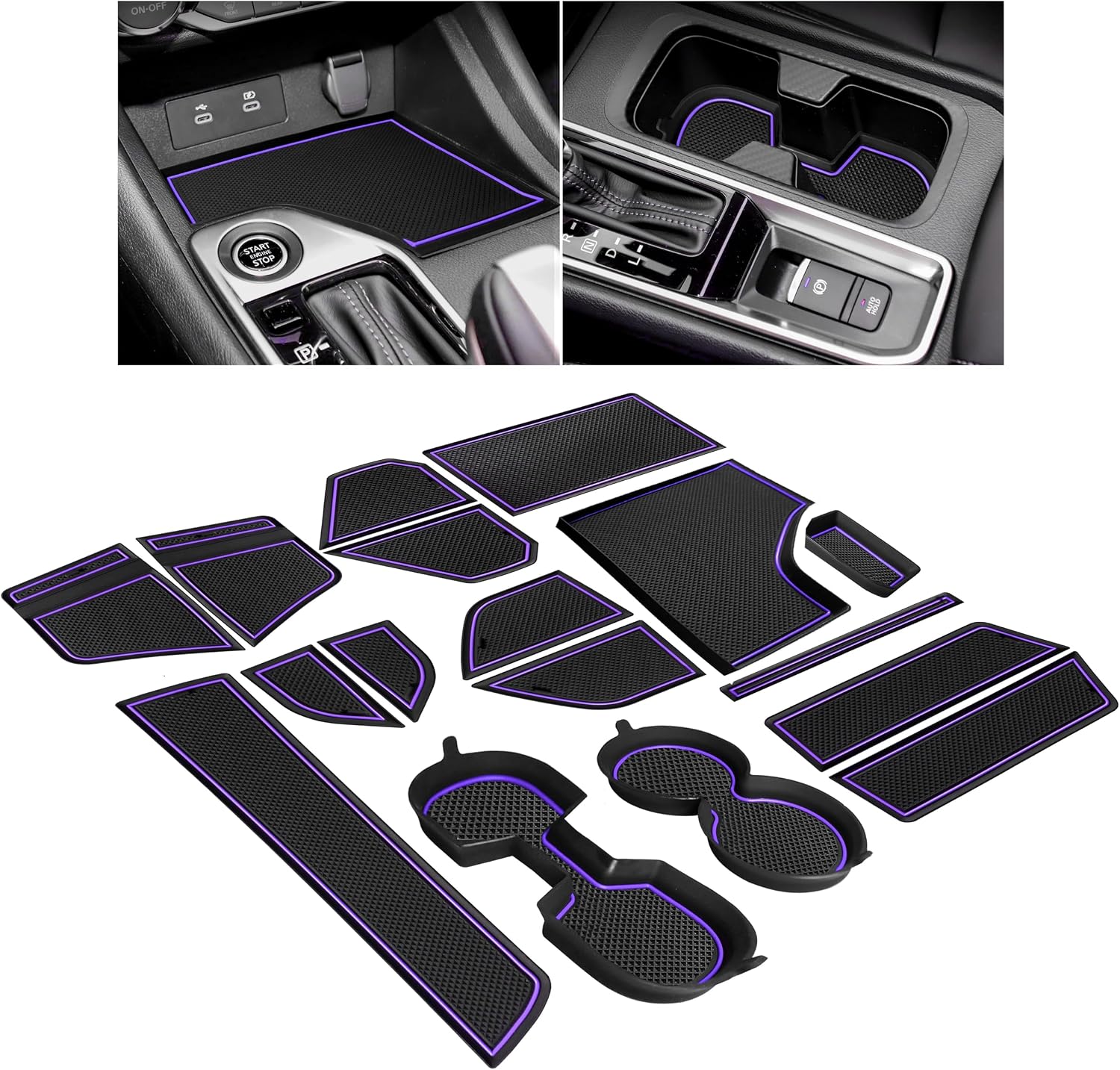 Customized Liners for Nissan Sentra Accessories 2020-2022 2023 2024 2025 3D Cup Holder Insert Liner Center Console Liner Door Pocket Mats Inserts Non-Slip Mats Pad 17-PC Set (Purple Trim)