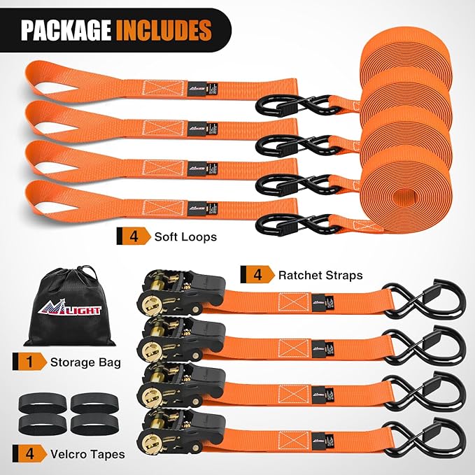 Nilight Ratchet Tie Down Straps 4500Lbs Max Break Strength 1”×15’ Heavy Duty - Image 5