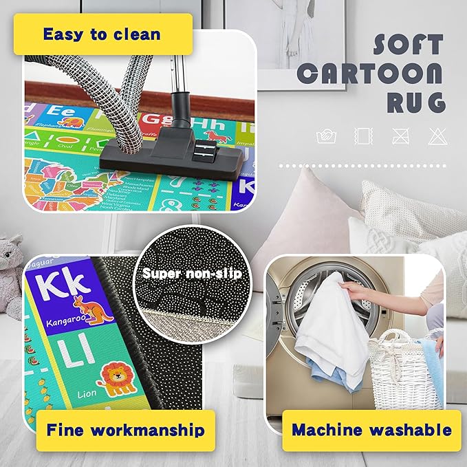 ABC Rug for Kids Playroom, 2x3 Washable Classroom Area Rugs, Educational - Image 4