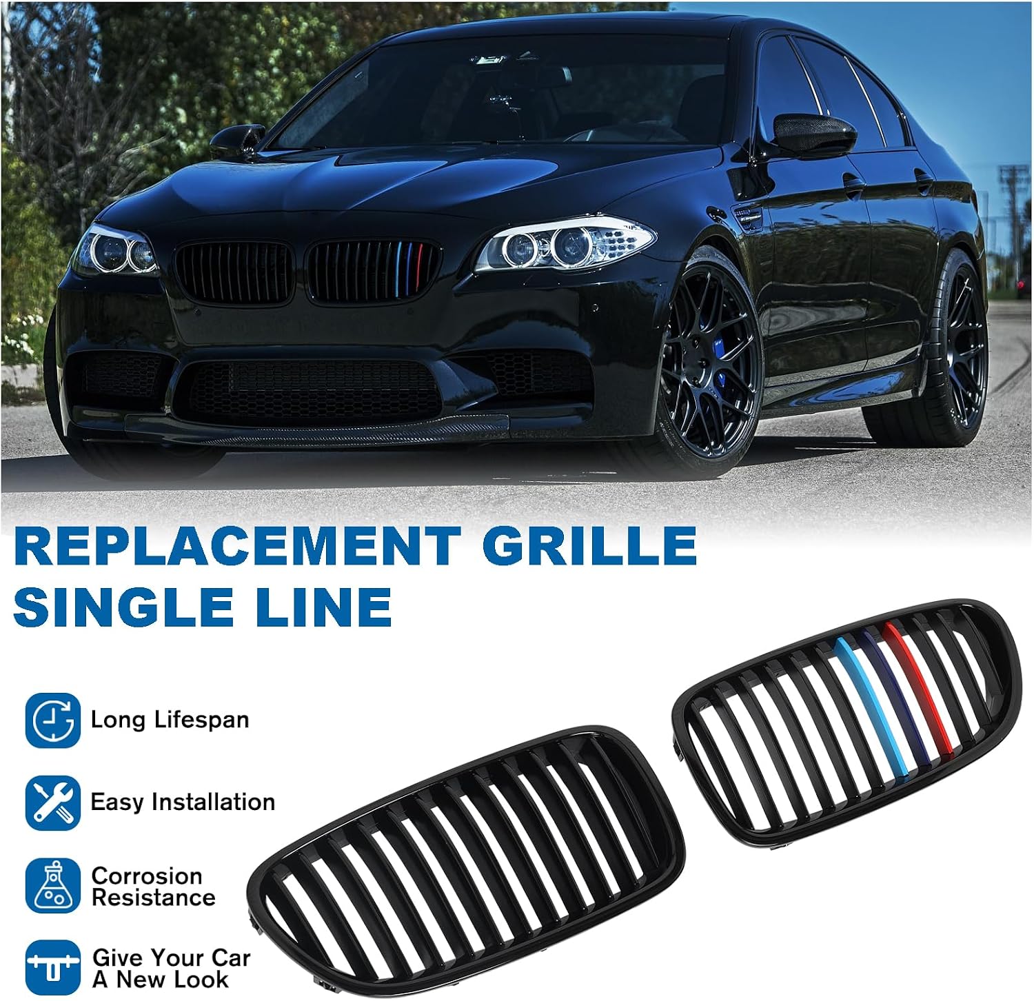 F10 Grille，Front Kidney Grill Color Grille Compatible 2010-2017 5 Series F10 F11 F18 Sedan 520i 528i 535d 535i 550i 520i,ABS Single Slat