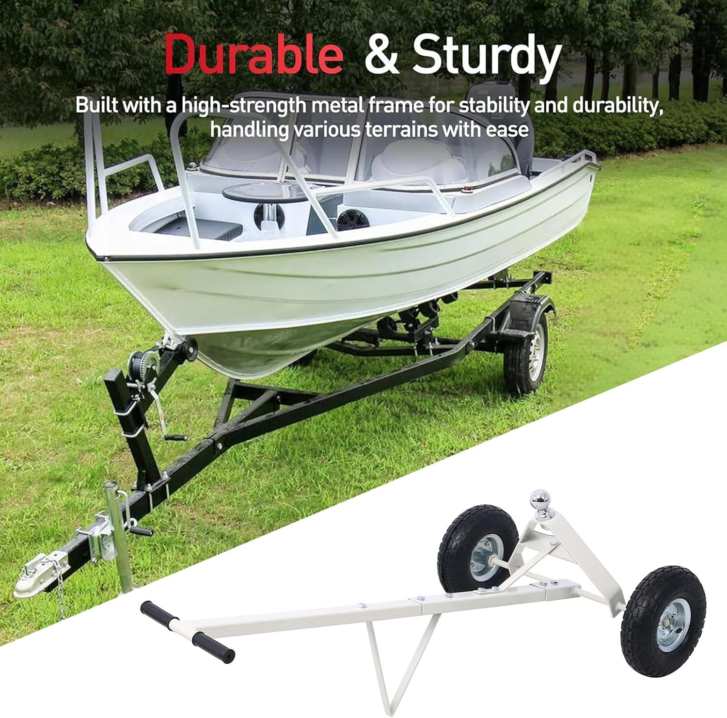 Trailer Dolly, 600LBS Capacity, 1-7/8” Hitch Ball with 10” Pneumatic Tires, Trailer Mover Dolly for Boat Watercraft Jet Ski Moving, Black Powder Coated Steel (Gray)