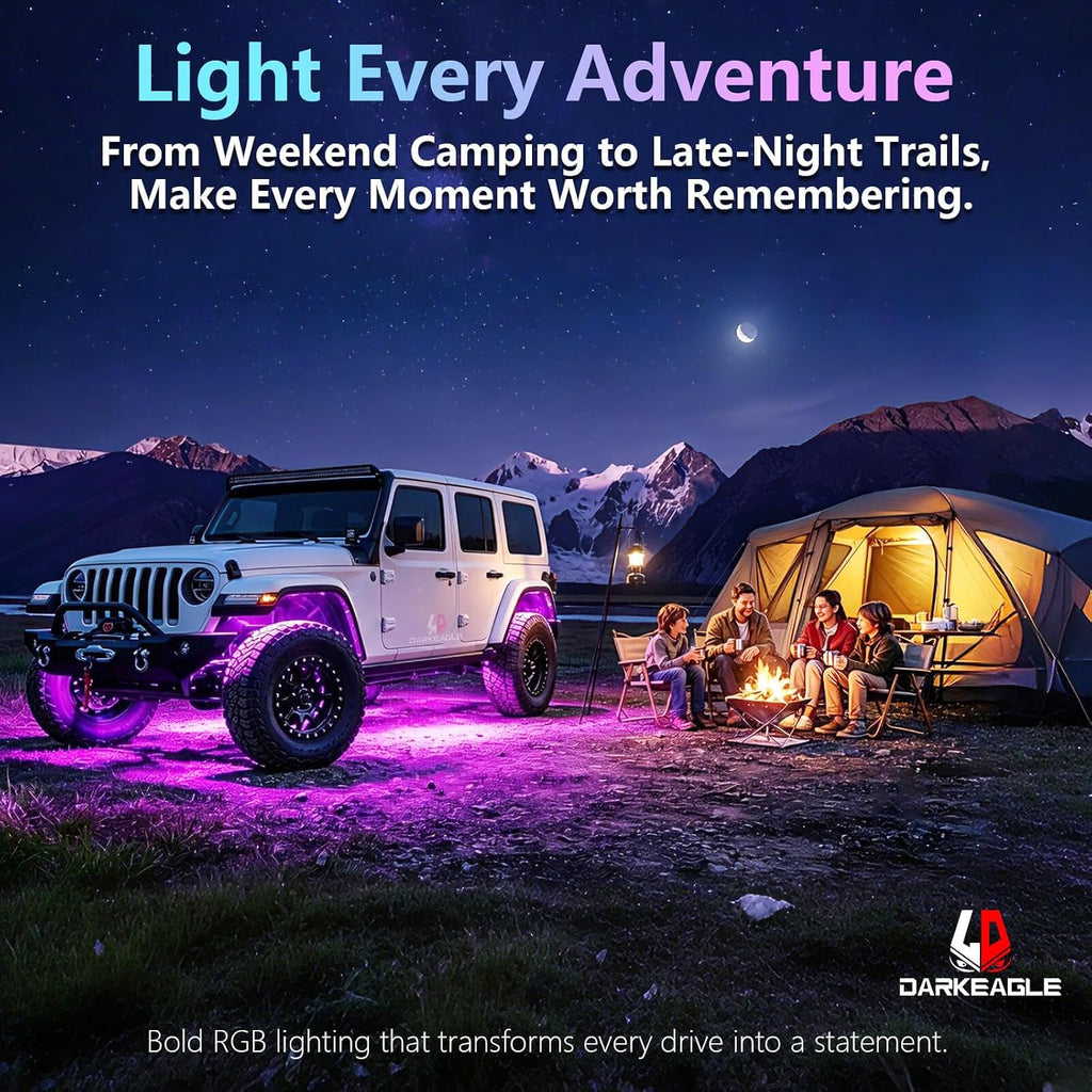 8Pods Full Angle RGB LED Rock Lights Full Kit for Jeep Trucks ATV UTV SXS RZR SUV Golf Cart Offroad Pickup, 240Chip Waterproof Multicolor Underglow Light with APP/RF Remote, Neon Underbody Accent 12V