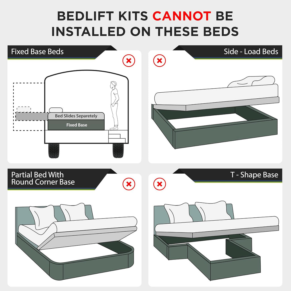 Hatchlift RV Bed Lift Kit - King Size - Gas Strut Hardware for Heavy Lids - Adjustable Bed Lift System - Durable Gas Shocks for RV Compartments for King Standard Mattress
