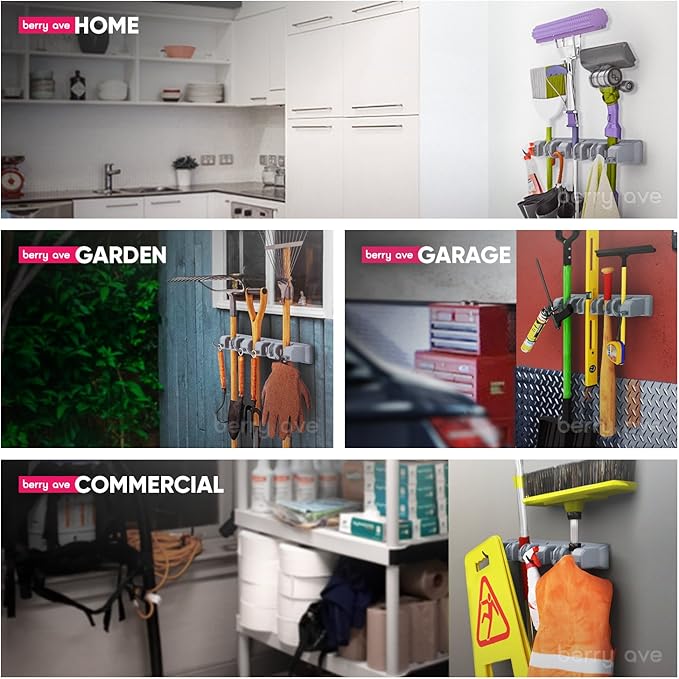 Berry Ave Broom Holder Wall Mount and Garden Tool Organizer, Closet Storage - Image 3