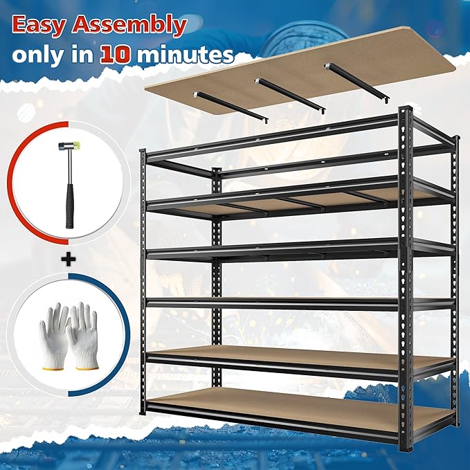 83.8" H Garage Shelving 59.8" W Metal Shelving 3000LBS Storage Shelves Heavy - Image 7