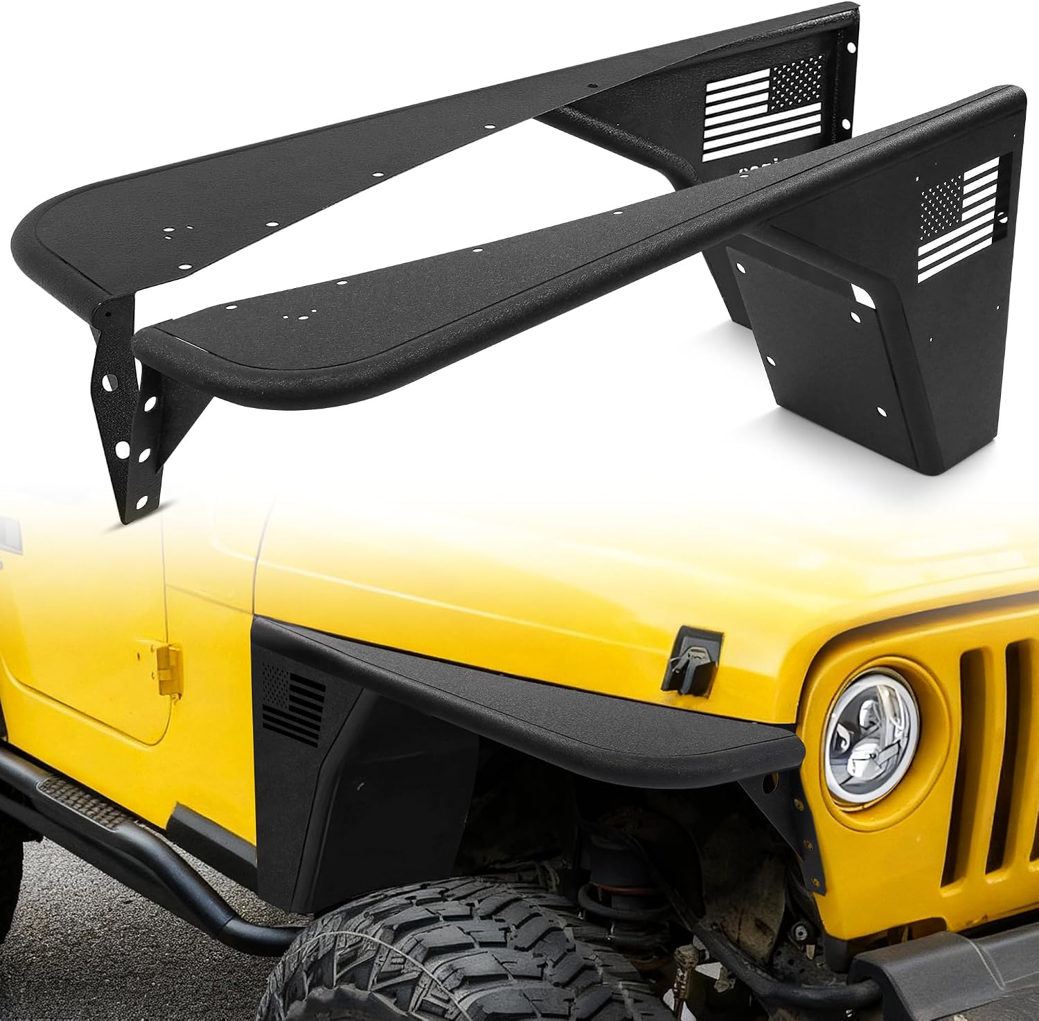 MONOKING 2PCS Front Flat Fender Flares for 1997-2006 Wrangler TJ, 2004-2006 Wrangler LJ 2/4 Door High Clearance Off-Road Heavy Duty Wheel Cover Paintable Carbon Steel No-Drill Bolt-On