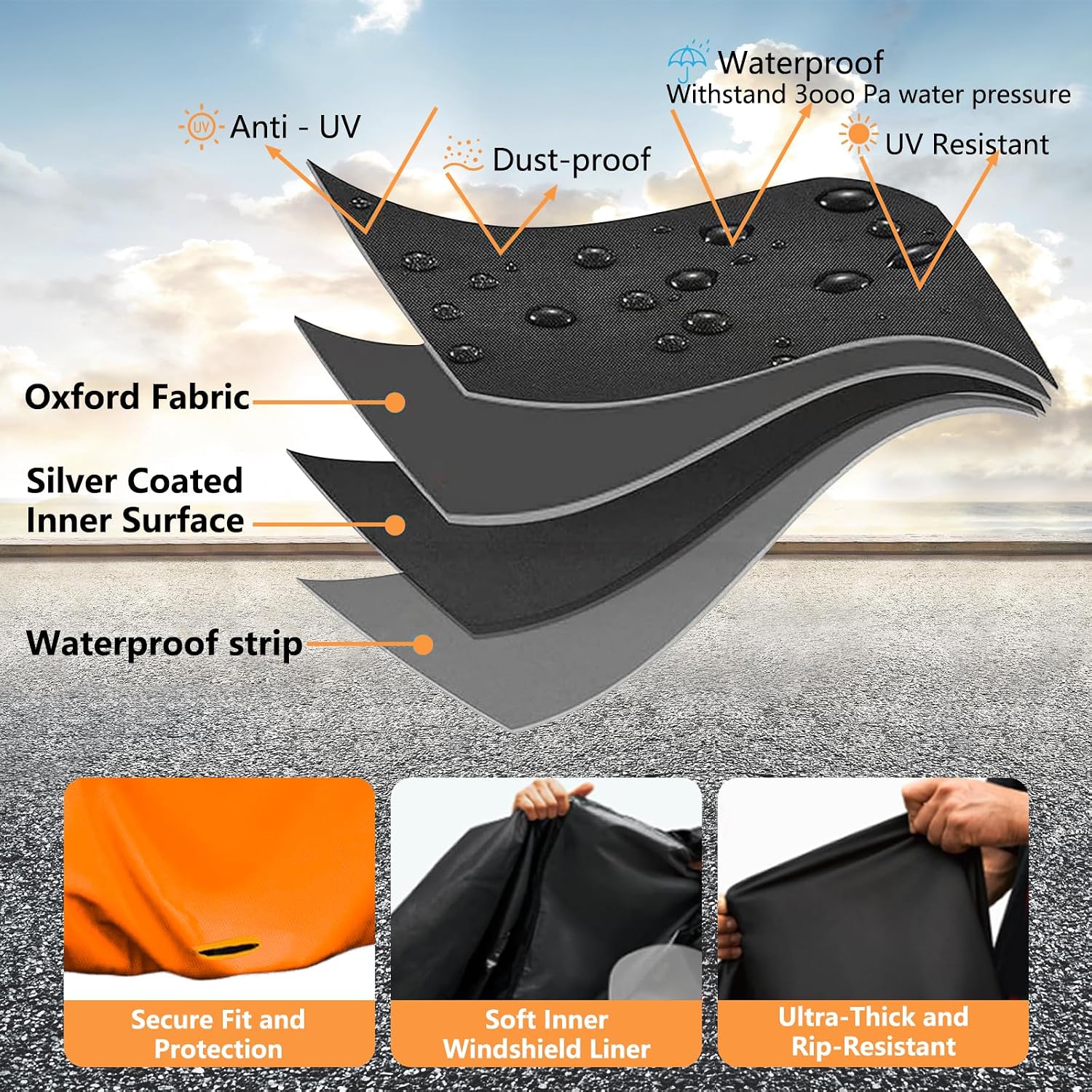 420D Motorcycle Cover with Road Glide Ultra CVO Pursuit Limited Wing Voyager - Heavy Duty Waterproof for Touring Protection Side & Top Box Cover fit up to 110", Indoor & Outdoor Storage