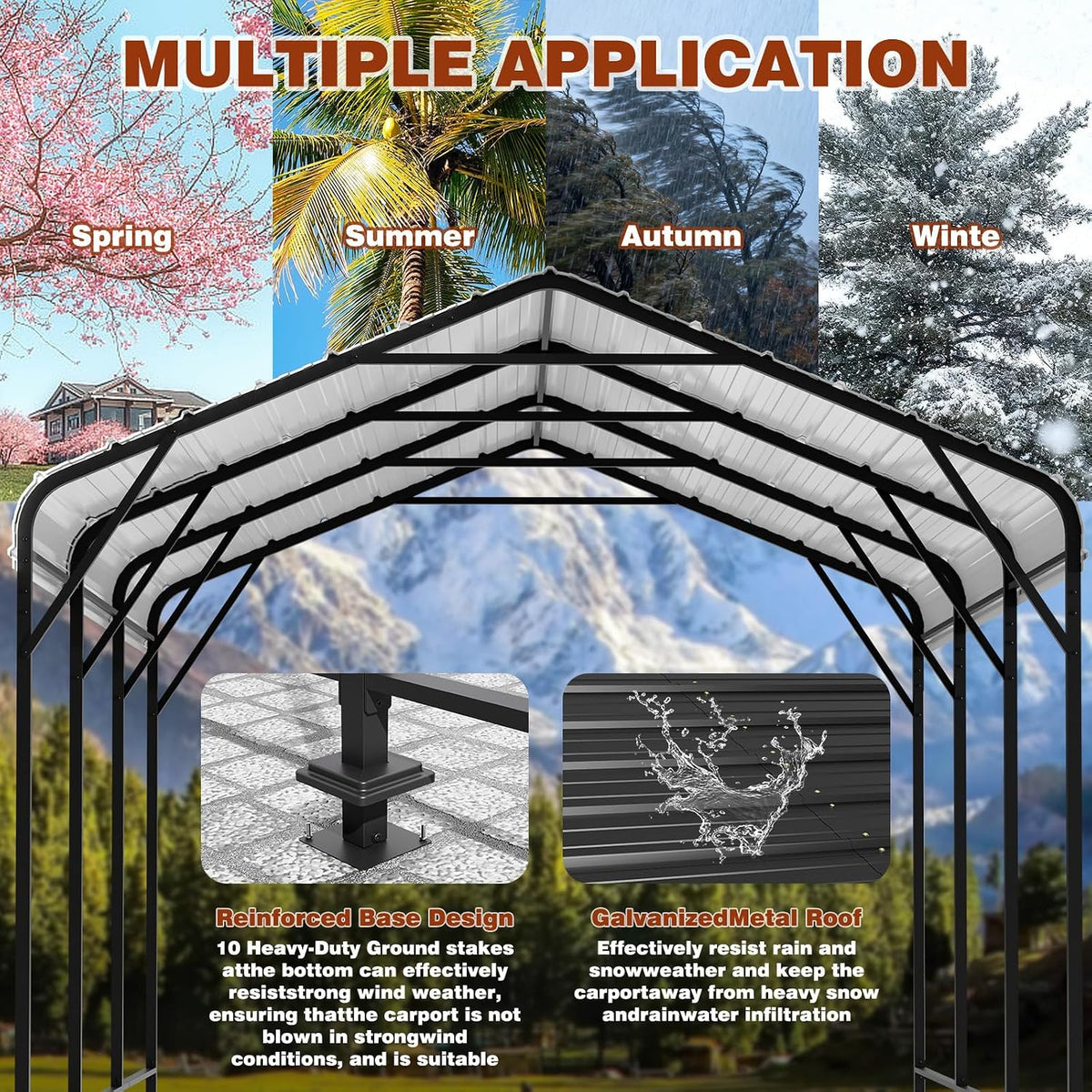 leveleve 10x15 ft heavy-duty metal carport, galvanized steel showing dimensions