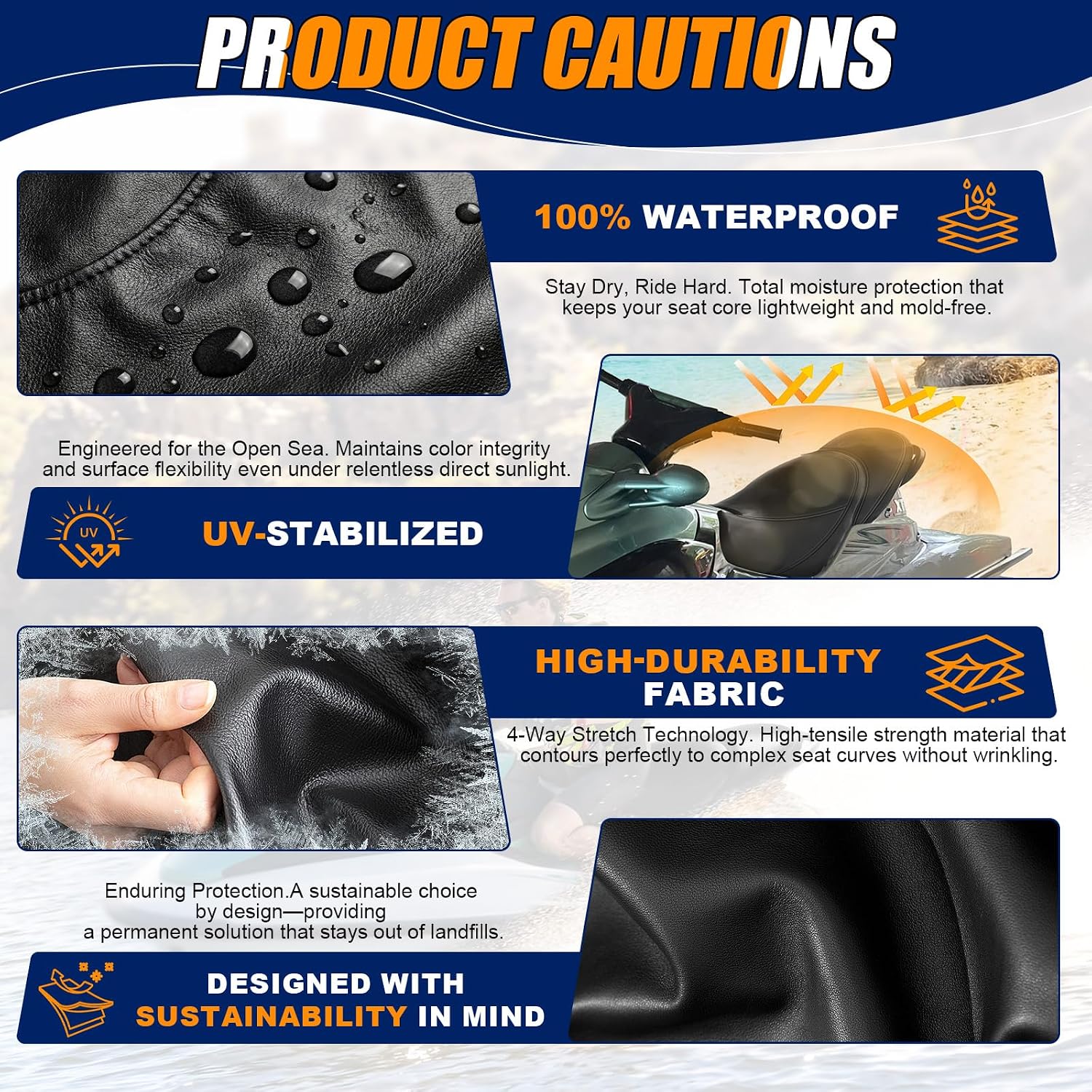 Seat Cover Replacement for 2000-2002 SeaDoo GTX DI/RFI | 3-Layer Custom Fit Faux Leather: Waterproof, Filter Inner, Tough Base. Staple Install (Basic Setup Kit Included)
