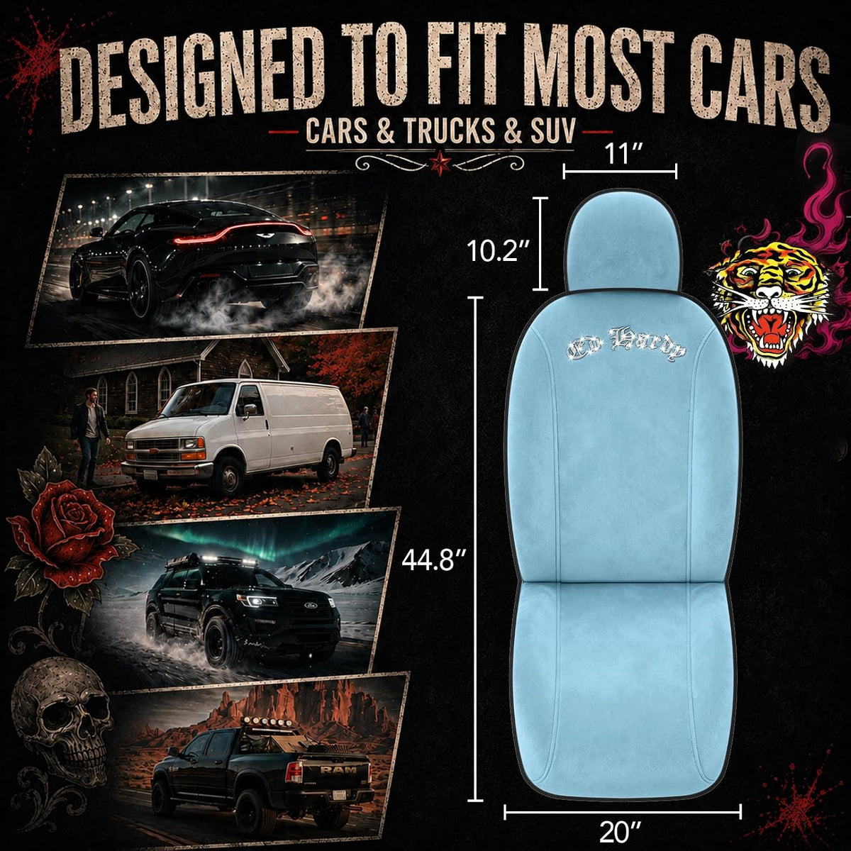 ed hardy car seat covers, light blue short, package contents