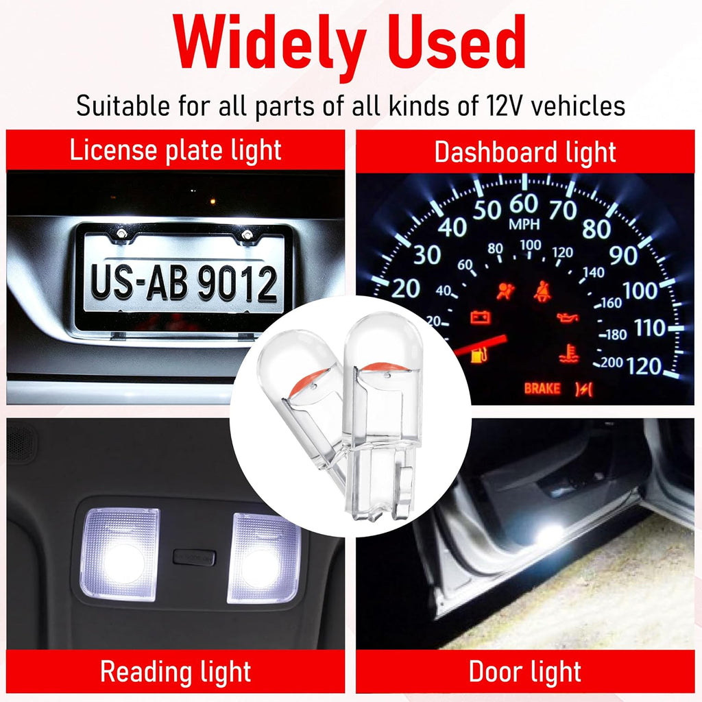 ecocstm 30 PCS Car 194 LED Bulbs, 168 2825 W5W T10 Wedge COB LED Replacement Bulb, Error Free Interior Bulb for Dashboard Light, Dome Lights (Red)