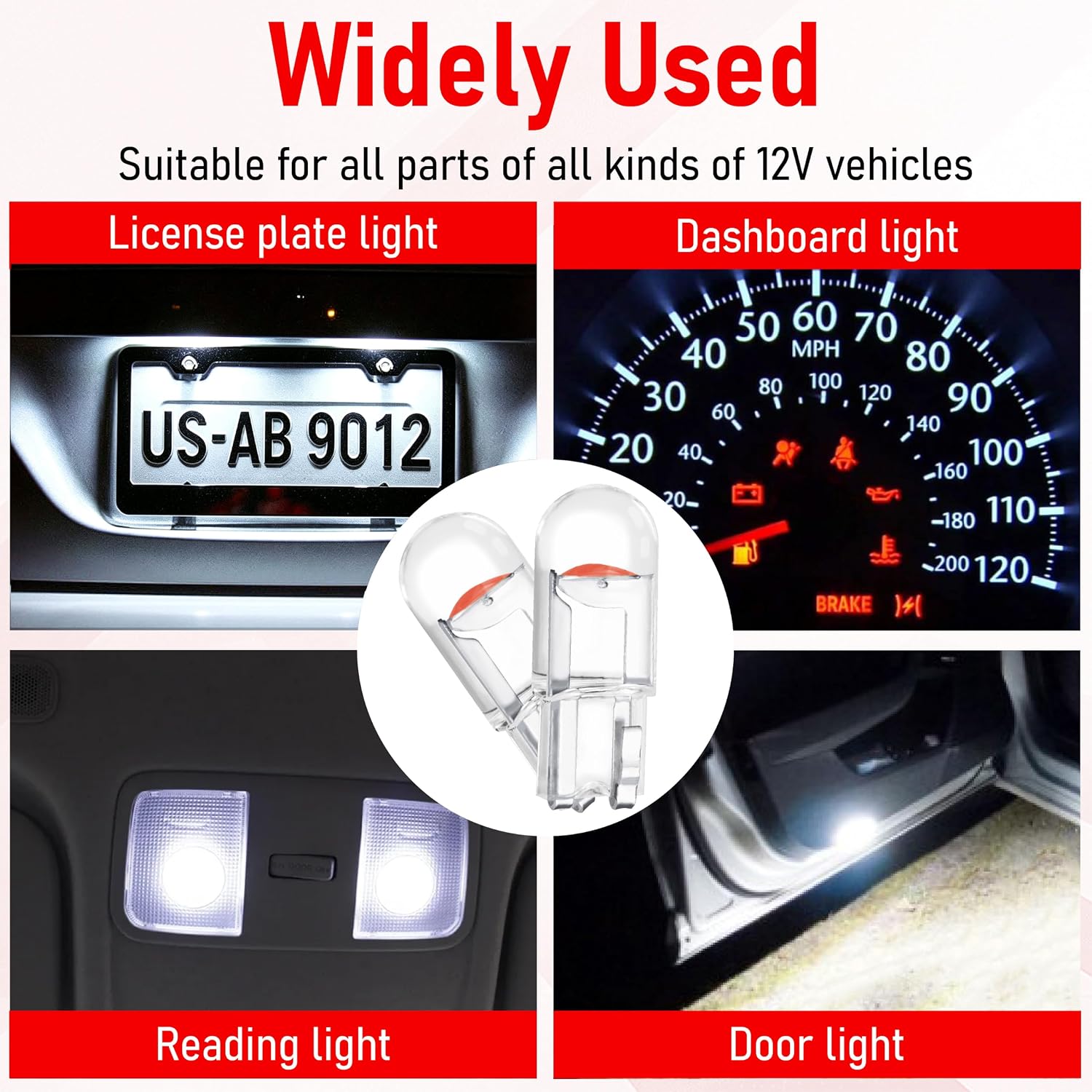 ecocstm 30 PCS Car 194 LED Bulbs, 168 2825 W5W T10 Wedge COB LED Replacement Bulb, Error Free Interior Bulb for Dashboard Light, Dome Lights (Red)
